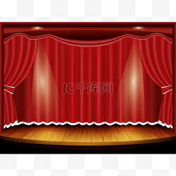 剧院舞台红幕和聚光灯，矢量