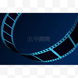 电影卷轴条纹影院隔离在蓝色背景