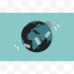 地球轨道上的塑料瓶和月亮