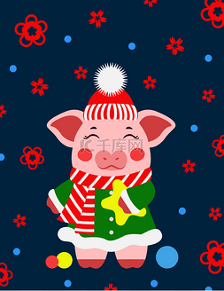 年份2019图片_新年快乐可爱的猪与星明信片中文