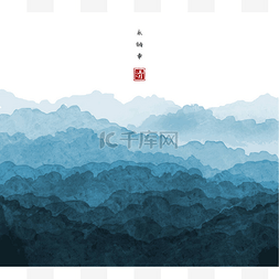 幸福桂山岛图片_蓝雾密林的山景.传统东方水墨画