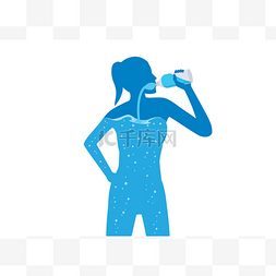 妇女饮用纯净的水到她的身体。健