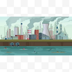 污染河流图片_肮脏的工厂垃圾和烟雾从城市工厂