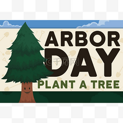 微笑的树在森林和标志促进 Arbor 