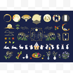 Autumn moon viewing frame and illustration se