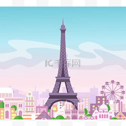 法国城市矢量图片_美丽的天际线城市风景的矢量例证