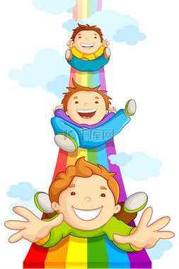 孩子们在彩虹上滑动