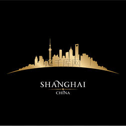 上海中国城市天际线轮廓黑色背景