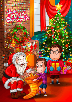 送给孩子们的礼物图片_圣诞老人圣诞假期赠送礼物给孩子