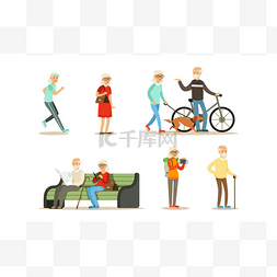 骑单车旅行图片_老年人活动集、老年男女在公园散