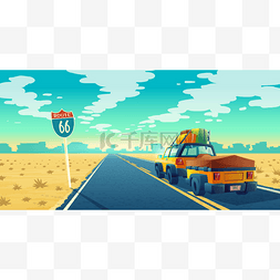 矢量旅游概念-沙漠与吉普, 拖车