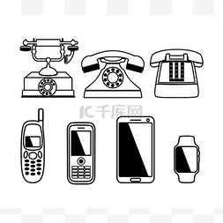 电信图片_电话进化矢量图标。电话、智能手