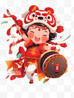 欢乐新年图片_新年新春打鼓欢乐喜庆插画元素