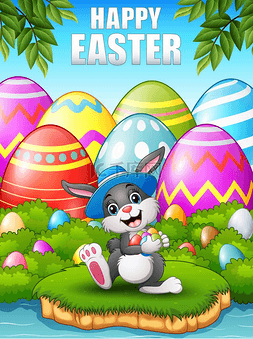 快乐的复活节兔子，戴一顶帽子，