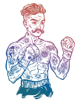 在老式风格图片_复古纹身复古拳击手战斗机冠军.
