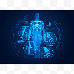 数字科学图片_人体X射线图形与骨骼和骨骼扫描