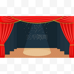 红色戏剧图片_剧院舞台上有红色的窗帘、金色的