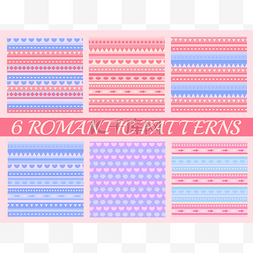 Set of 6 romantic pink seamless pattern for v