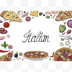 白色手绘涂鸦图片_手绘涂鸦背景与意大利食品元素和