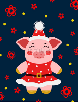新年快乐可爱的猪女孩明信片中文