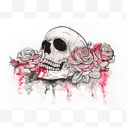 头骨和鲜花图片_头骨与玫瑰