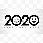 2020表情符号图标标识，孤立的抽象黑色标志。新年快乐微笑表情祝贺模板。谢谢2000位关注者号码。2020届毕业生海报