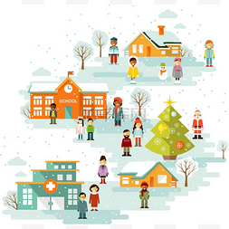 国医小镇图片_小镇城市的圣诞冬季风景背景在平