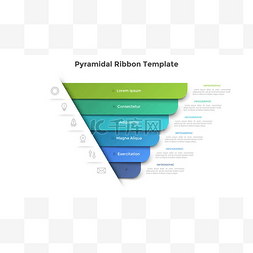 金字塔图上有六种彩色纸带元素.