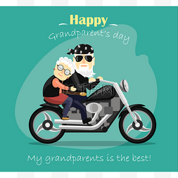 奶奶和爷爷骑一辆摩托车
