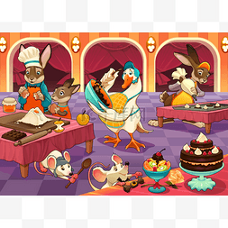 卡通动物和蛋糕图片_有趣的动物烹饪的蛋糕和饼干