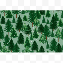 手工绘制的冬季针叶林。无缝线矢