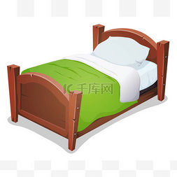 Wood Bed With Green Blanket