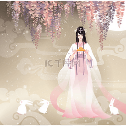 紫藤花长廊图片_中国月亮女神嫦娥月亮蛋糕。中秋