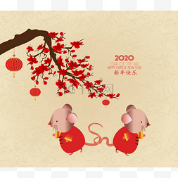 中国剪纸金色图片_中国农历新年2020年鼠年，红色和
