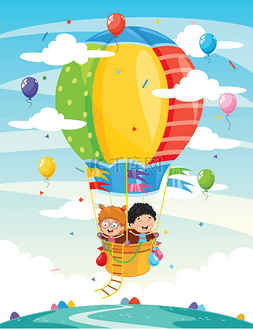 儿童骑图片_儿童骑热气球的矢量图解