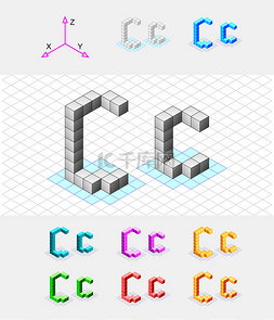 测字体图片_等轴测从 cubes.letter c.矢量字体