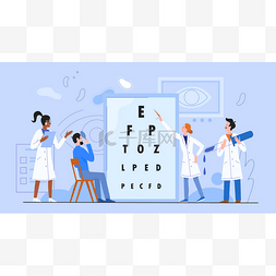 眼科医学概念平面矢量图解，卡通