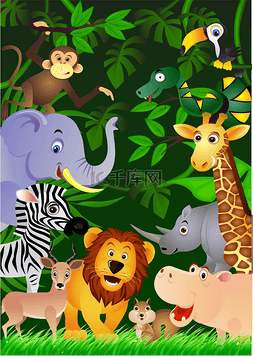 在丛林中的动物卡通