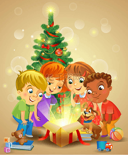 奇迹暖暖图片_圣诞奇迹-孩子们在圣诞树旁打开