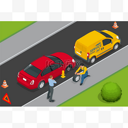 救援车图片_Roadside assistance car. Man changing wheel o