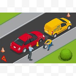 轮子3d图片_Roadside assistance car. Man changing wheel o