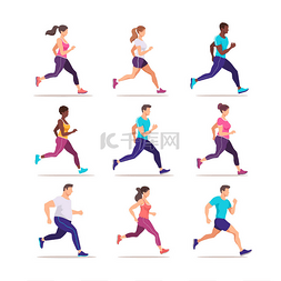 跑步矢量图片_一群人在慢跑。跑步者群策群力.