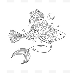 可爱的卡通小美人鱼。Siren 。海洋