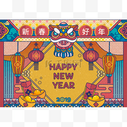 快乐线条图片_线条风格可爱的中国新年设计与舞