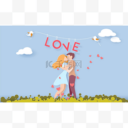 爱蓝天图片_情人节卡片与夫妇在爱的心脏