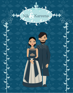婚礼请柬素材图片_印第安夫妇在传统礼服在婚礼请柬