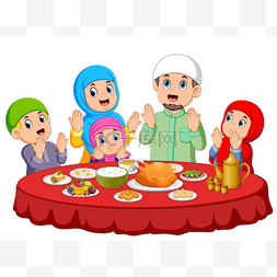 卡屁巴拉图片_ 一个幸福的家庭在祈祷吃在伊德