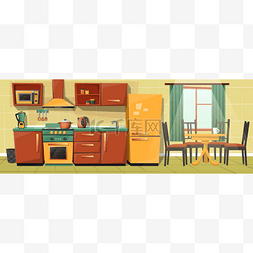 矢量卡通家庭厨房用家电, 家具