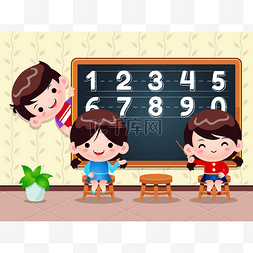 游戏封面图片_儿童在粉笔板前教学编号的说明性