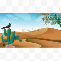 在沙漠上图片_一只鸟以上在沙漠里的仙人掌植物